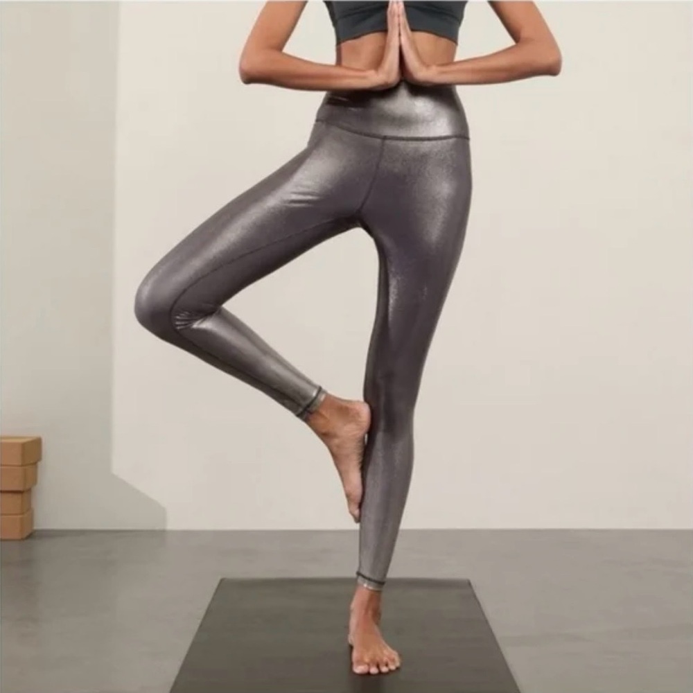 Athleta Elation High Rise Shine Leggings, Women’s Medium, Charcoal Gray Shimmer
